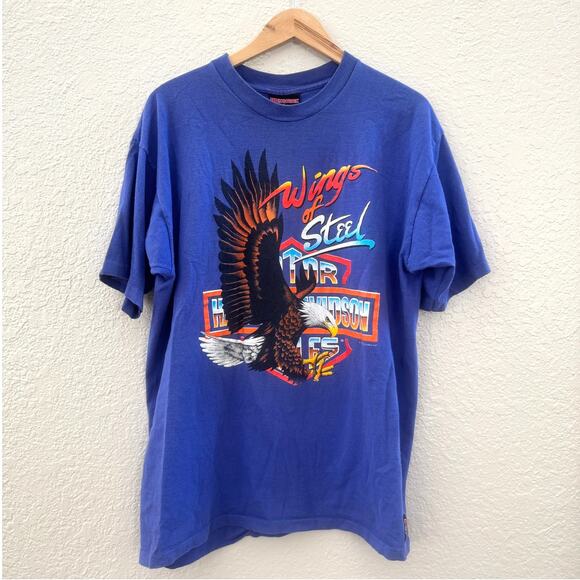 Vintage 1990's Harley Davidson Eagle Wings of Steel Las Vegas Graphic Tee - Picture 1 of 8